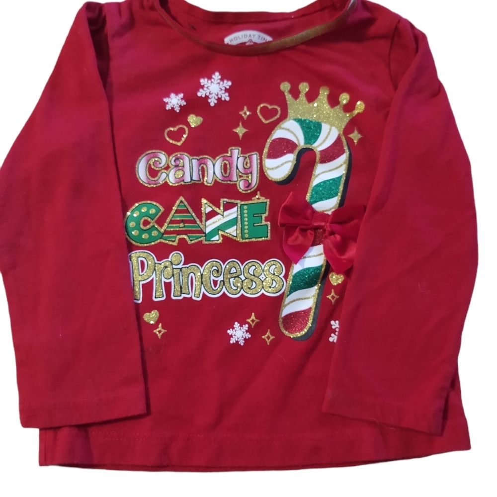Holiday Time Candy Cane Princess shirt.  Red lightweight long sleeve 18M